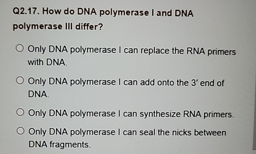 How Do Dna Polymerase I And Dna Polymerase Iii Differ Solved Q2.17. ﻿How do DNA polymerase I and DNA polymerase | Chegg.com