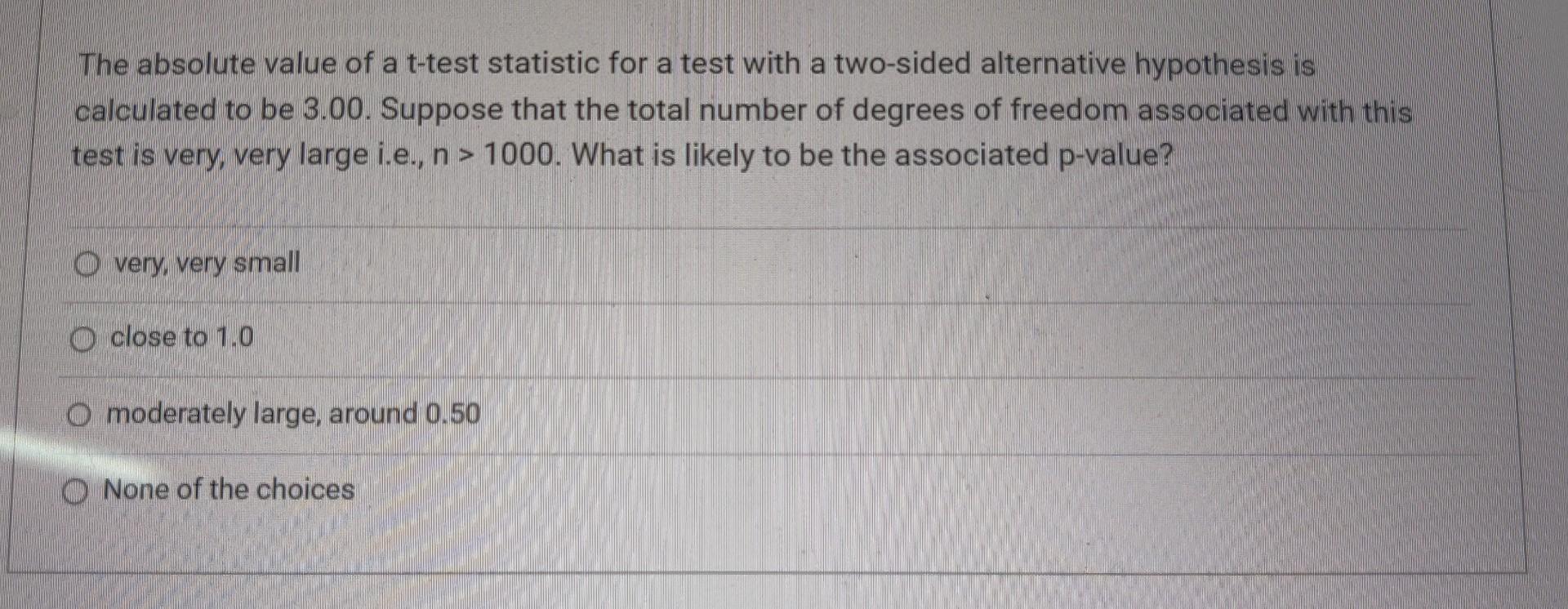 Absolute Test Statistic Solved The absolute value of a t-test statistic for a test | Chegg.com