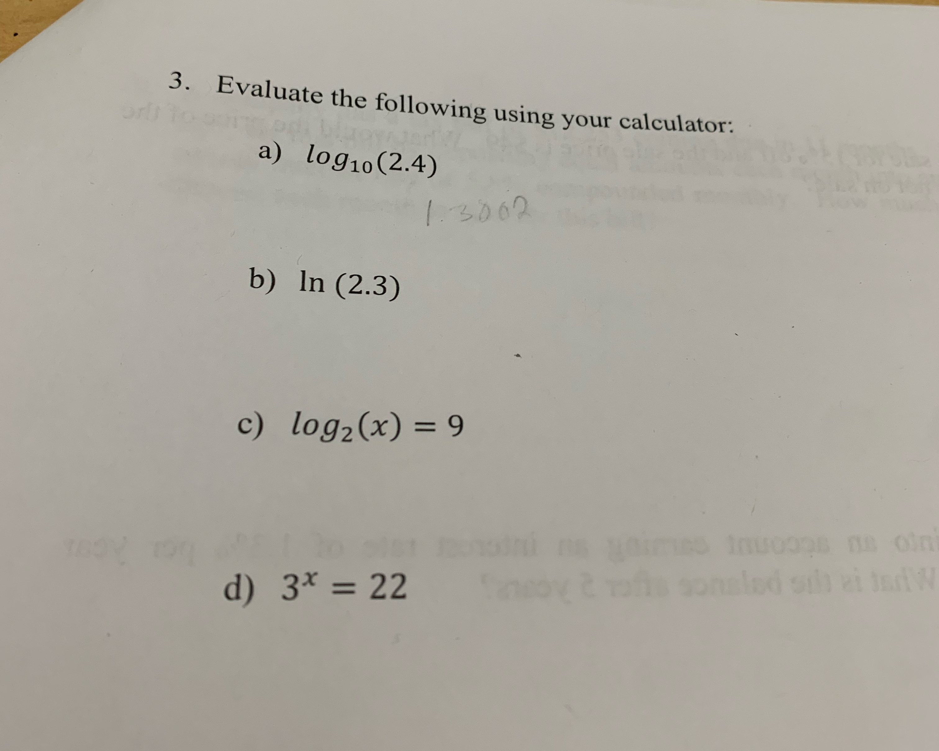 Solved Evaluate the following using your | Chegg.com