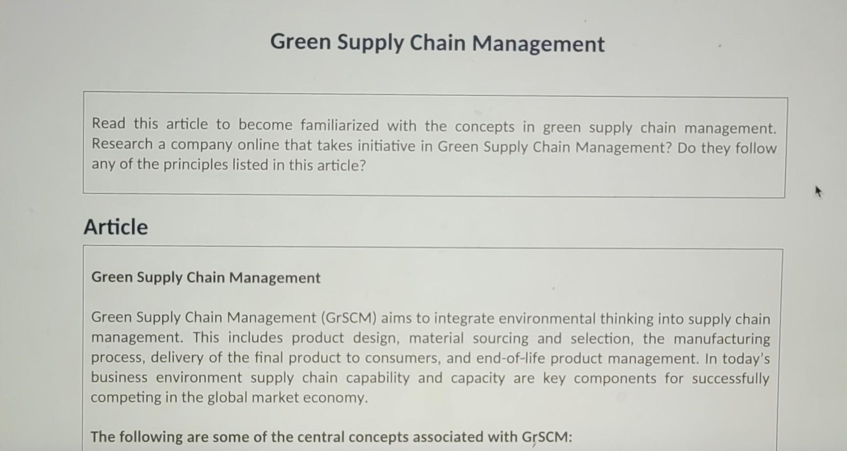 Solved Green Supply Chain Management Read This Article To | Chegg.com