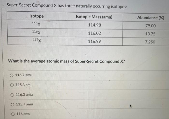 Solved Super-Secret Compound X has three naturally occurring | Chegg.com