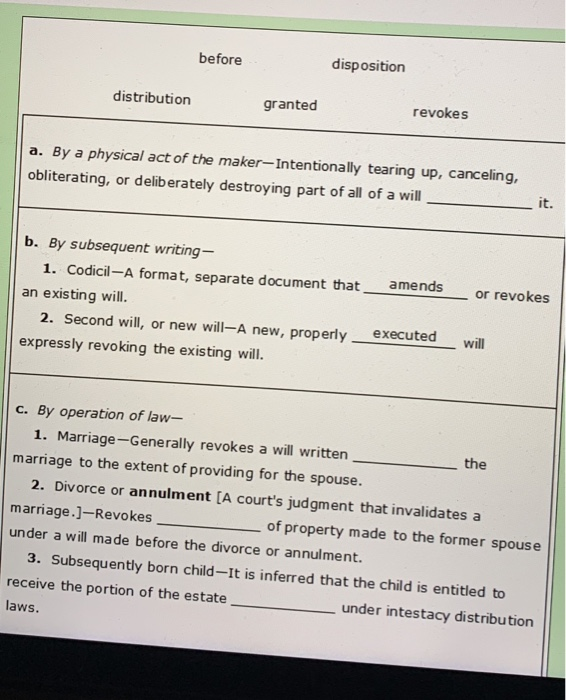 Solved Before Disposition Distribution Granted Revokes A. By | Chegg.com