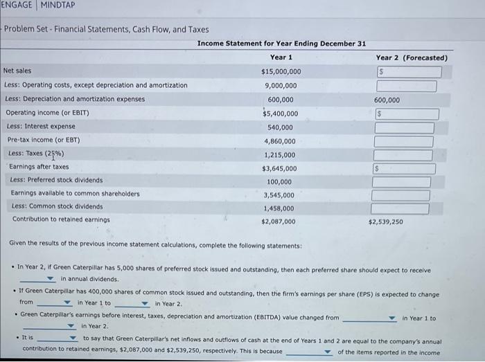 Given the results of the previous income statement calculations, complete the following statements:
- In Year 2, if Green Cat