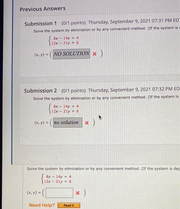 Solved Previous Answers Submission 1 (0/1 points) Thursday, | Chegg.com