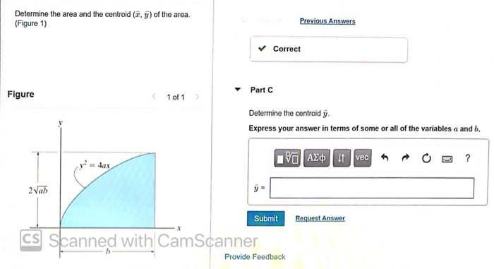 Solved Determine The Area And The Centroid A Y Of The Chegg Com