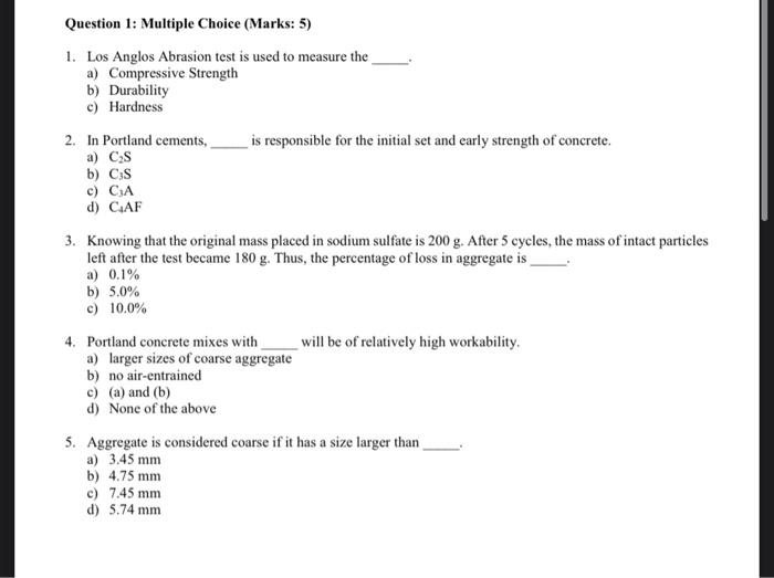 Solved Question 1: Multiple Choice (Marks: 5) 1. Los Anglos | Chegg.com