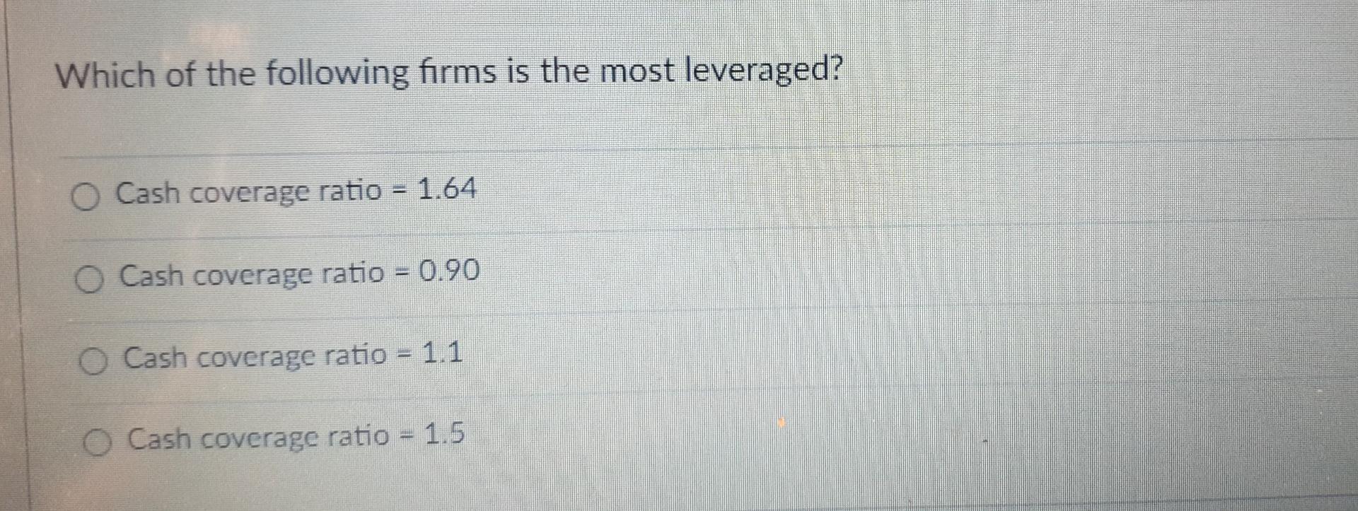 Solved Which Of The Following Firms Is The Most Leveraged? O | Chegg.com