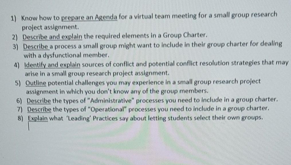 Solved 1 Know How To Prepare An Agenda For A Virtual Team Chegg Com