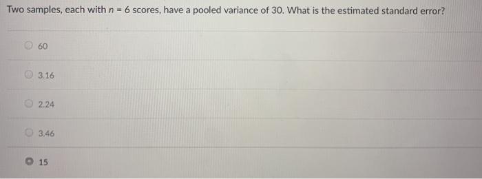 Solved Two Samples Each With N Scores Have A Pooled Chegg Com