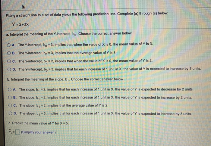 Solved Fitting A Straight Line To A Set Of Data Yields Th Chegg Com