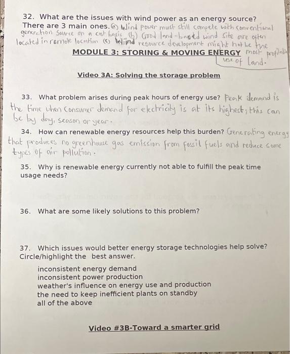 Solved 32. What are the issues with wind power as an energy | Chegg.com