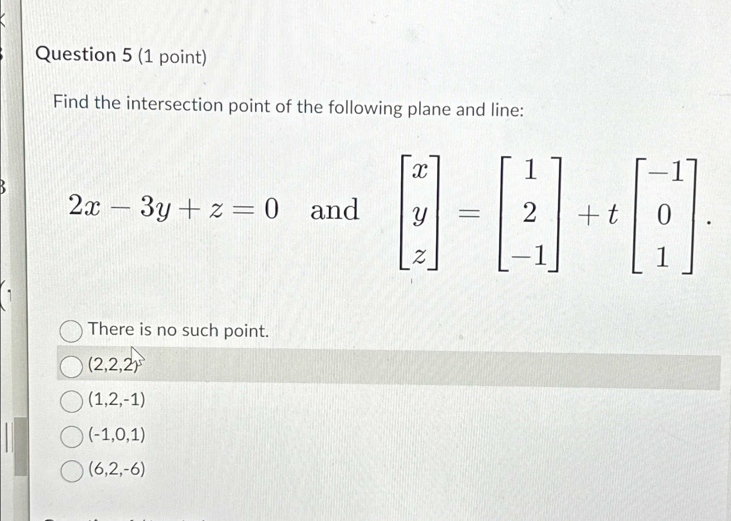 find the intersection point of the following plane and line