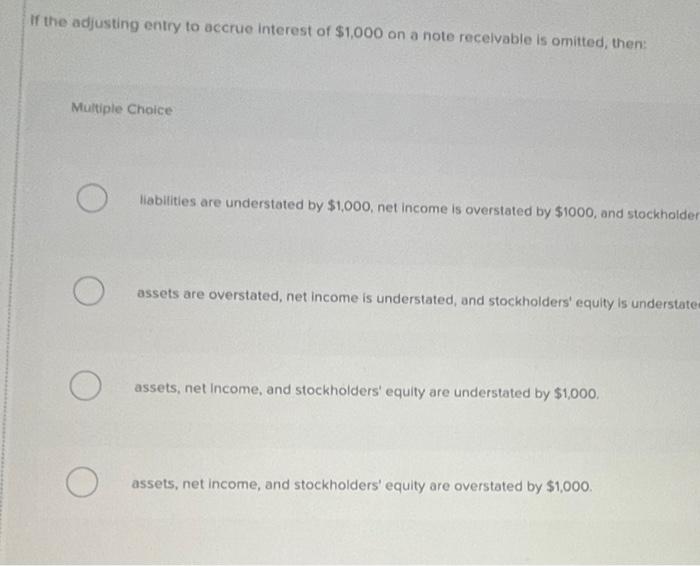 If the adjusting entry to accrue interest of $1,000 | Chegg.com