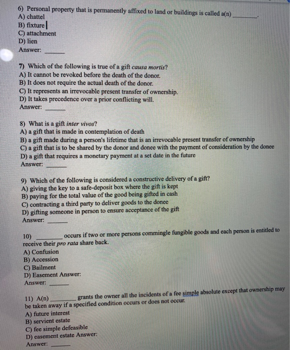 Solved 6) Personal property that is permanently affixed to