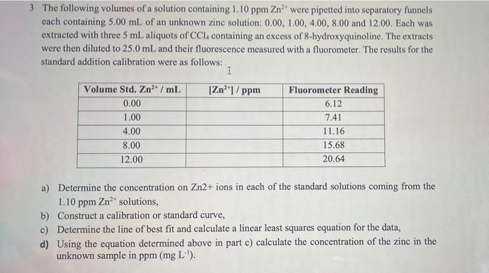 Solved 3 The Following Volumes Of A Solution Containing | Chegg.com