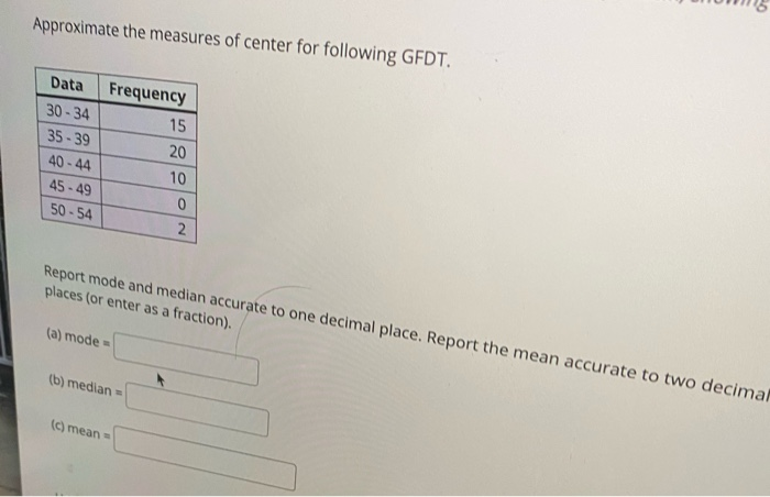 Solved Approximate The Measures Of Center For Following G Chegg Com
