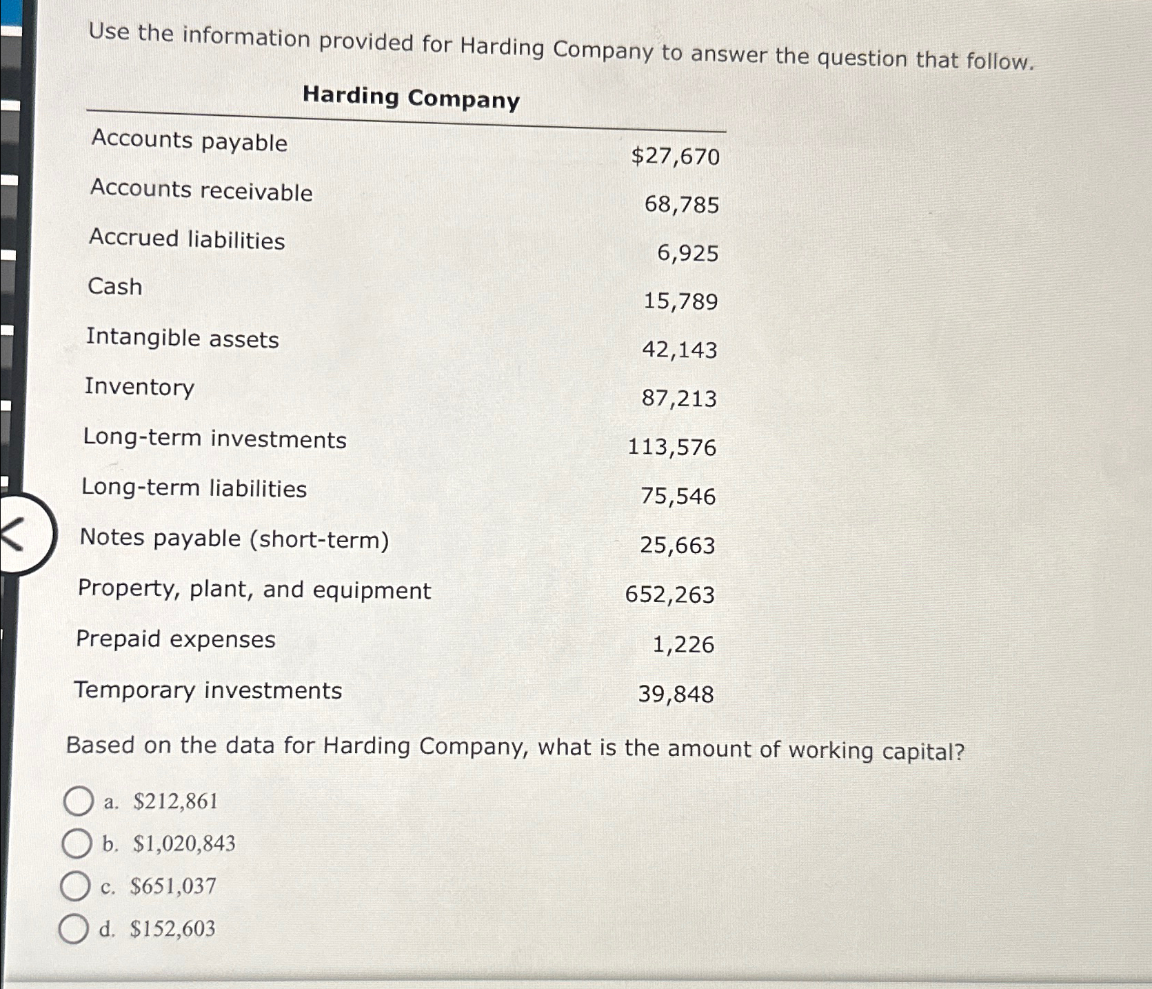 Solved Use the information provided for Harding Company to | Chegg.com