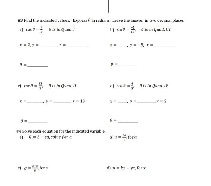 Solved #3 Find the indicated values. Express in radians. | Chegg.com