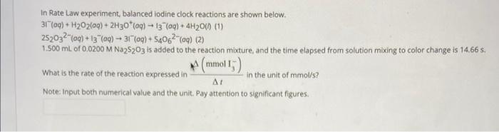 Solved In Rate Law Experiment, Balanced Iodine Clock | Chegg.com