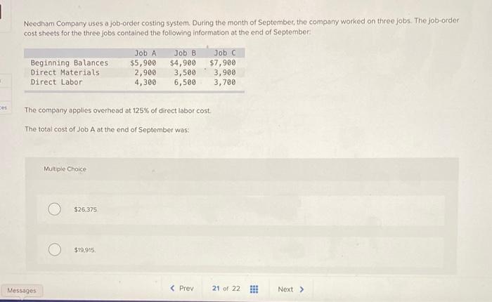 Solved a Needham Company uses a job-order costing system. | Chegg.com