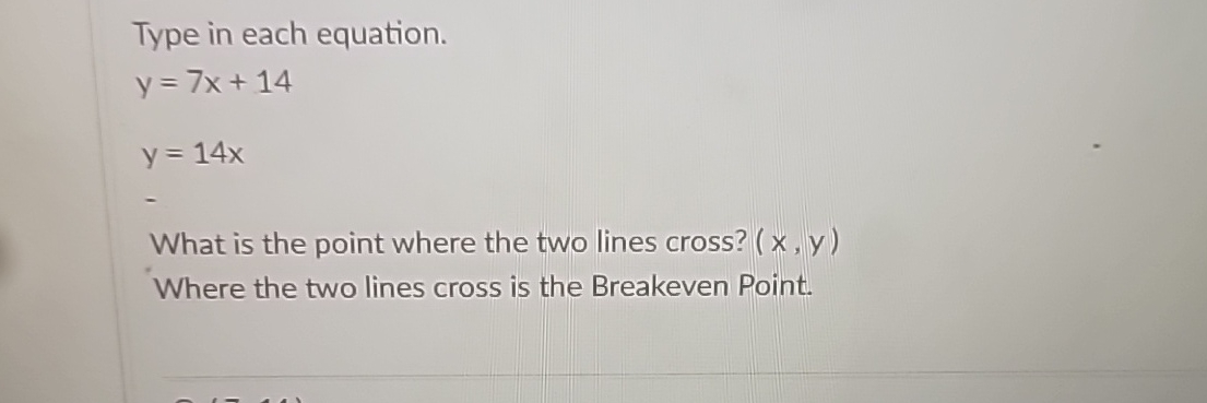 Solved Type in each equation.y=7x+14y=14xWhat is the point | Chegg.com