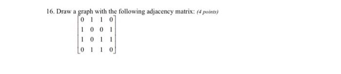 Solved 16. Draw a graph with the following adjacency matrix: | Chegg.com