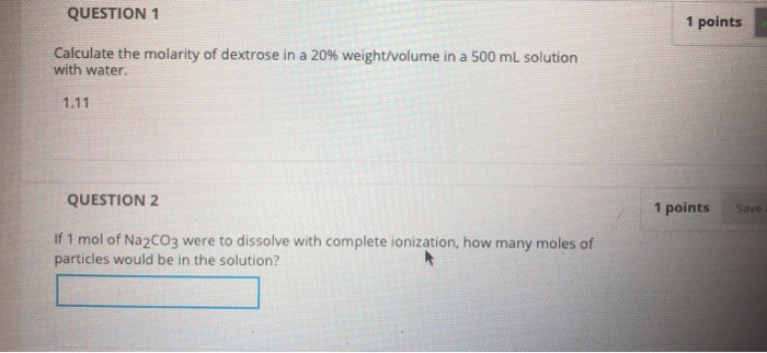 Solved QUESTION 1 1 Points Calculate The Molarity Of | Chegg.com