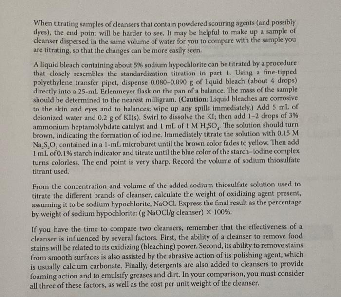 Solved Cleanser or Liquid Bleach Most formulations of