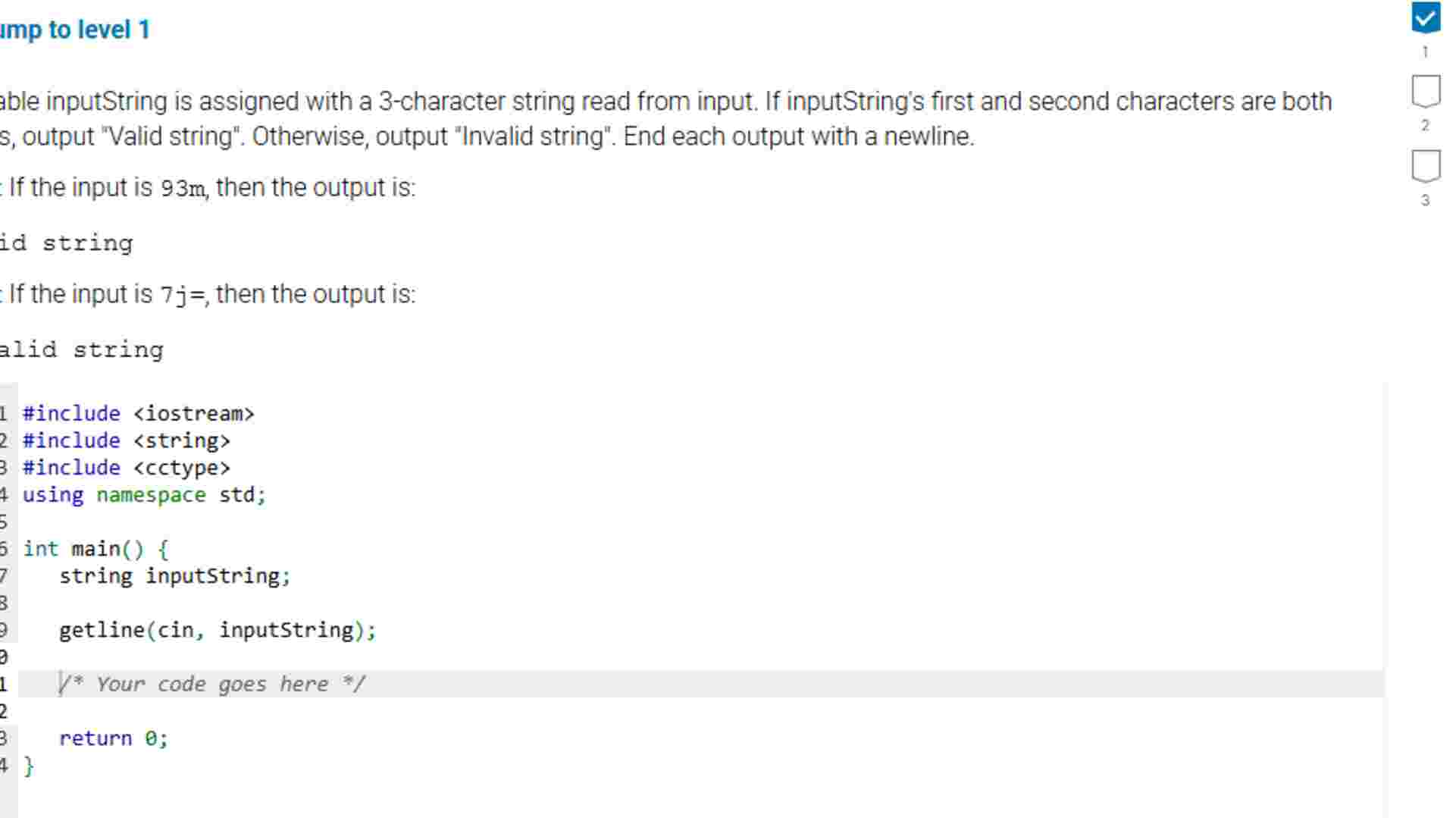 Solved ımp to level 1able inputString is assigned with a | Chegg.com