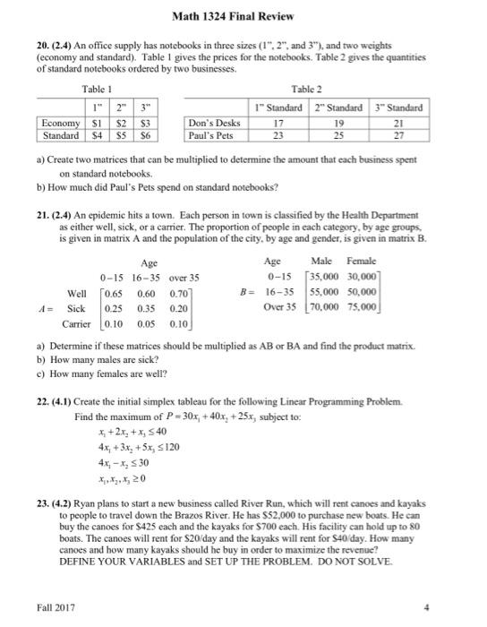 Solved Math 1324 Final Review 20. () An office supply has 