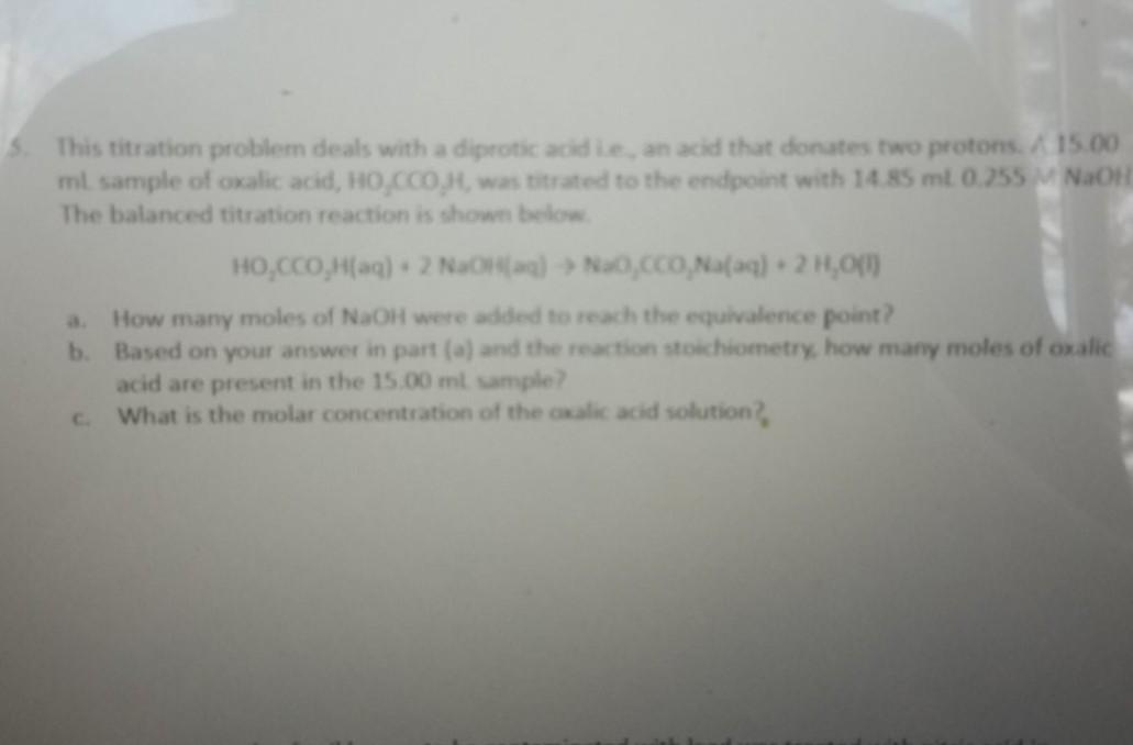 Solved This titration problem deals with a diprotic acid | Chegg.com