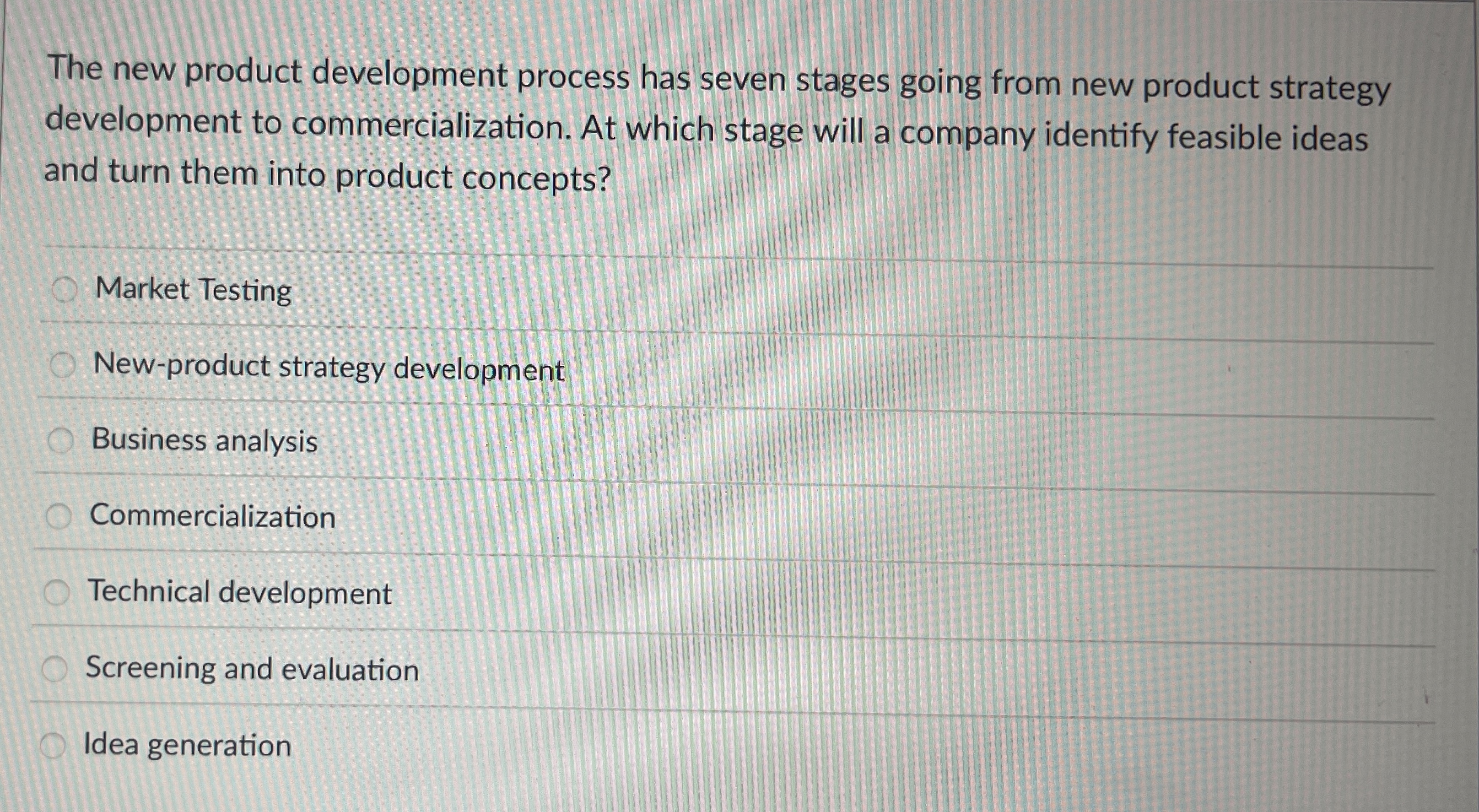 Solved The new product development process has seven stages
