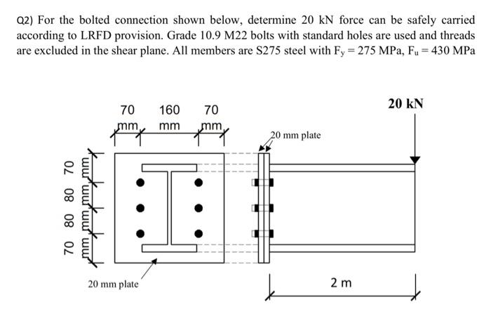 Solved Q2) For the bolted connection shown below, determine | Chegg.com