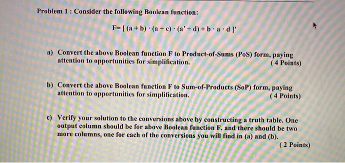 Solved hom Problem 1: Consider the following Boolean | Chegg.com