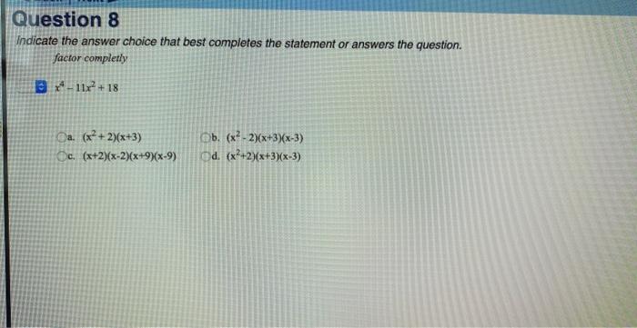 Solved Indicate the answer choice that best completes the | Chegg.com