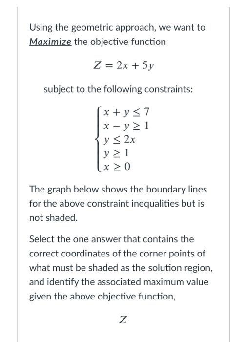 Solved Using the geometric approach, we want to Maximize the | Chegg.com