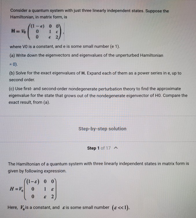 Solved Consider a quantum system with just three linearly | Chegg.com