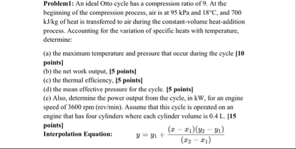 Problem1: An ideal Otto cycle has a compression ratio | Chegg.com