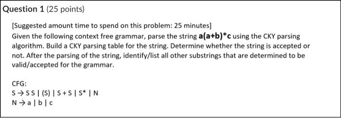 Solved Question 1 ( 25 points) [Suggested amount time to | Chegg.com
