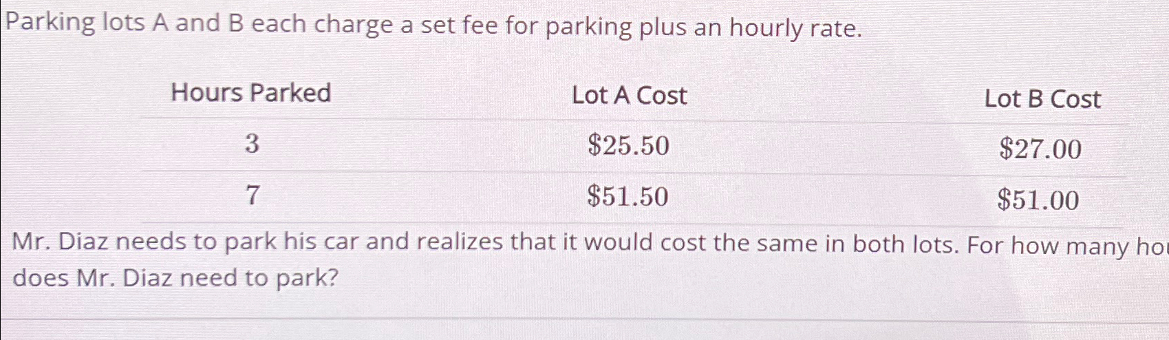 Solved Parking lots A and B each charge a set fee for | Chegg.com