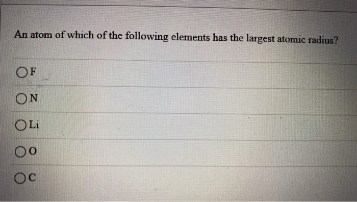 Solved An atom of which of the following elements has the | Chegg.com