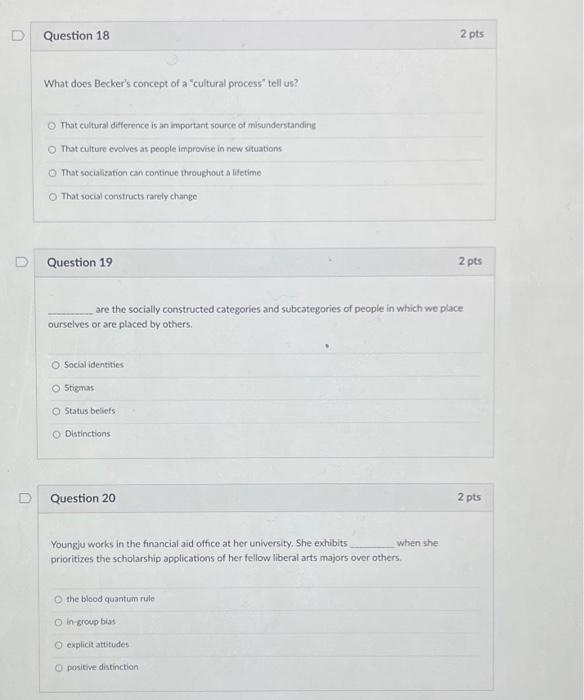 Question 18 2 pts What does Becker's concept of a | Chegg.com