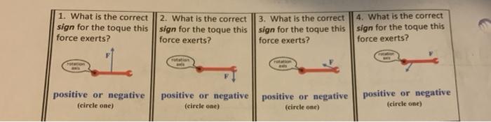 Solved 1. What is the correct sign for the toque this force | Chegg.com