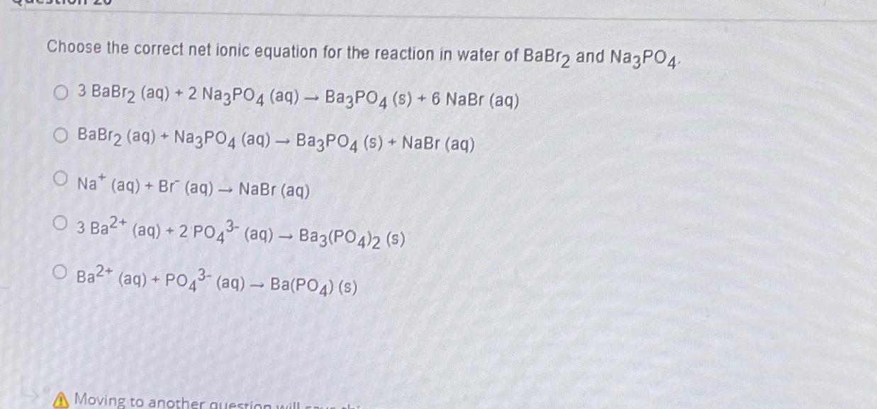 Solved Choose the correct net ionic equation for the | Chegg.com