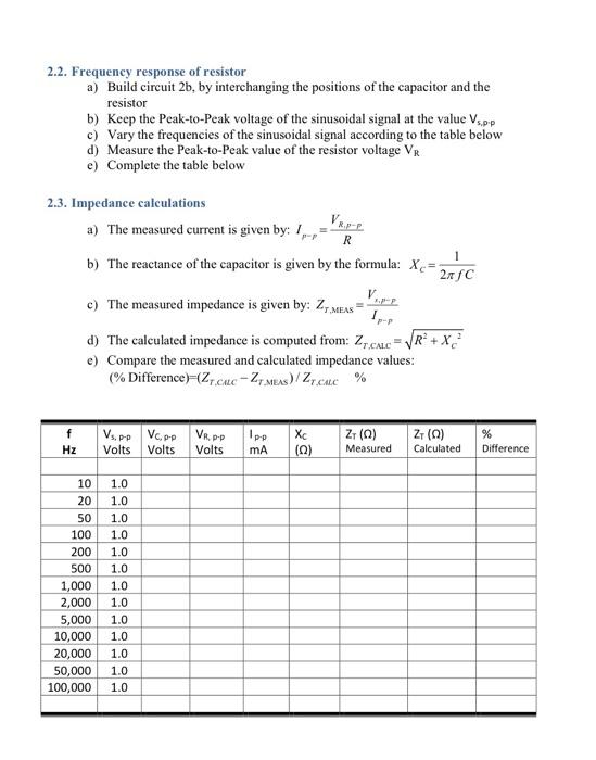 Experiment 11 Frequency Response of RC and RL | Chegg.com