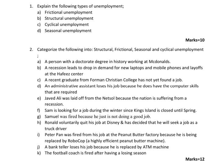 types of unemployment assignment answers