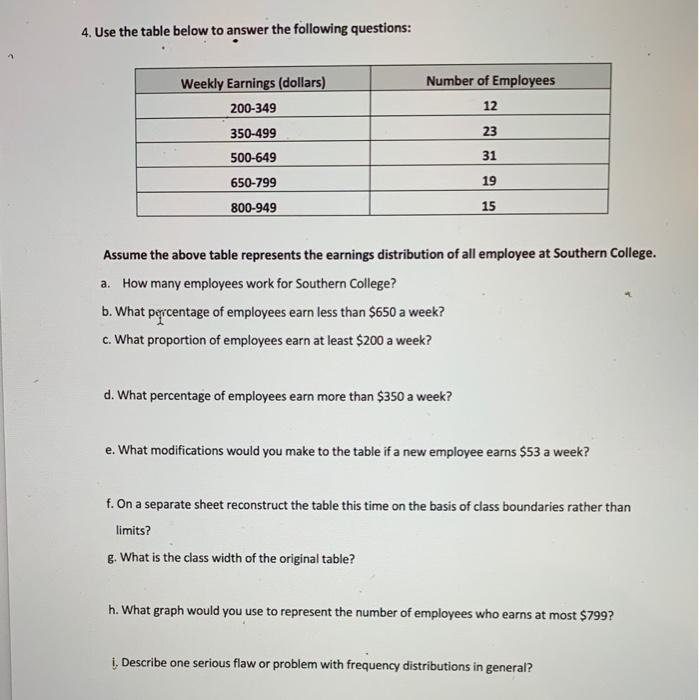 Solved 4. Use the table below to answer the following | Chegg.com