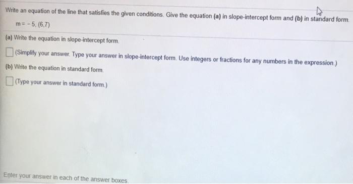 Solved Write an equation in standard form of the line | Chegg.com