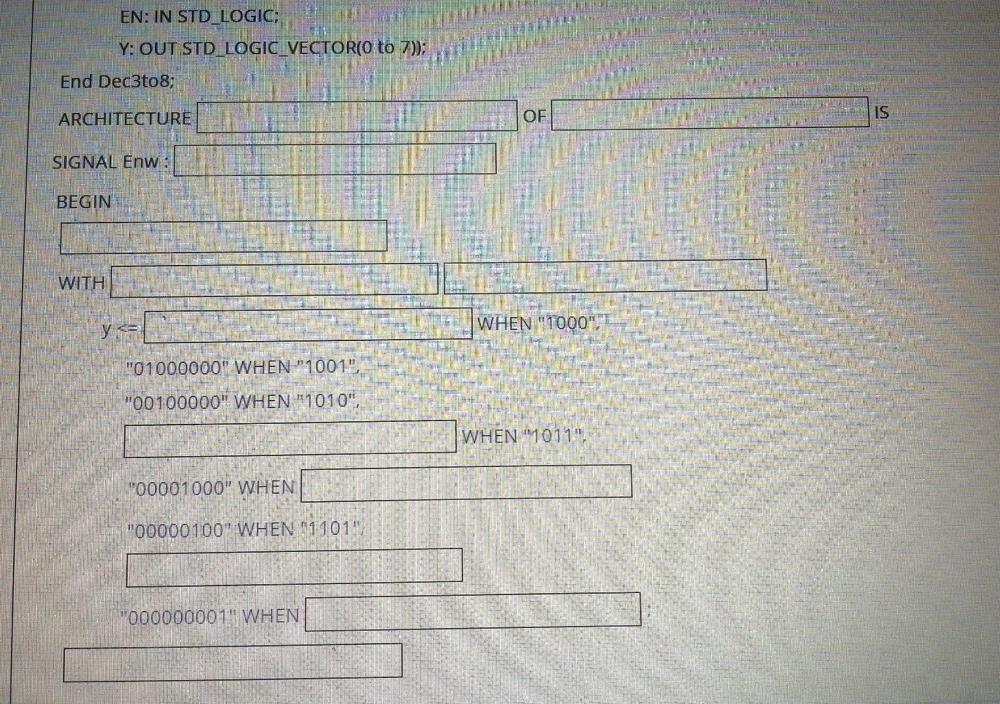 Solved On 4 Complete The Behavioral VHDL Code Of The Decoder | Chegg.com