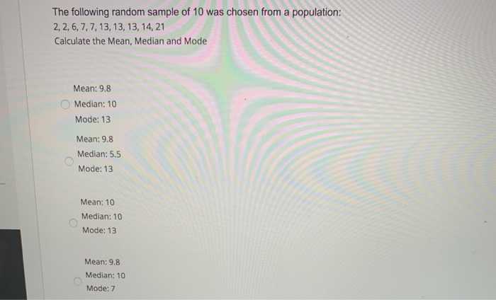 Solved The Following Random Sample Of 10 Was Chosen From A | Chegg.com